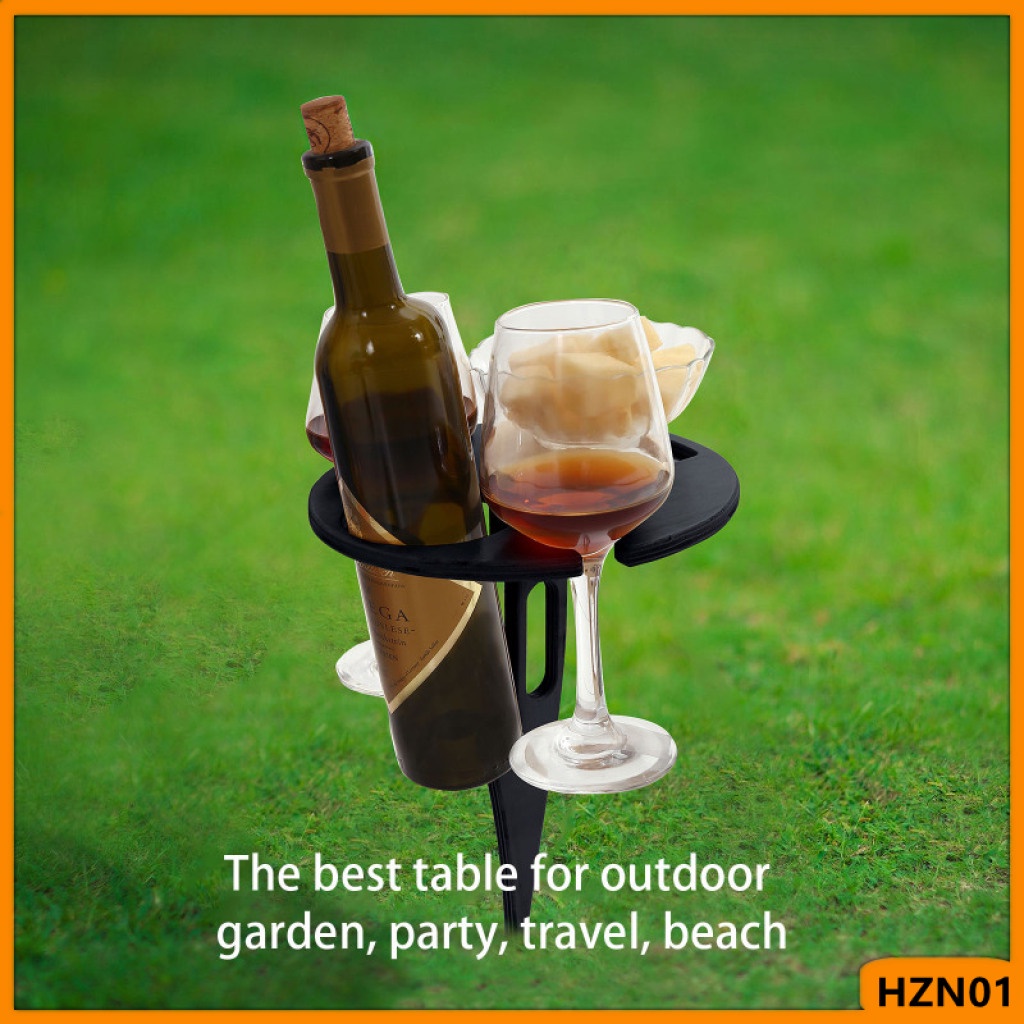 Khay đựng chai rượu và ly rượu bằng gỗ hình tròn dày dặn sử dụng ngoài trời khi đi biển / dã ngoại