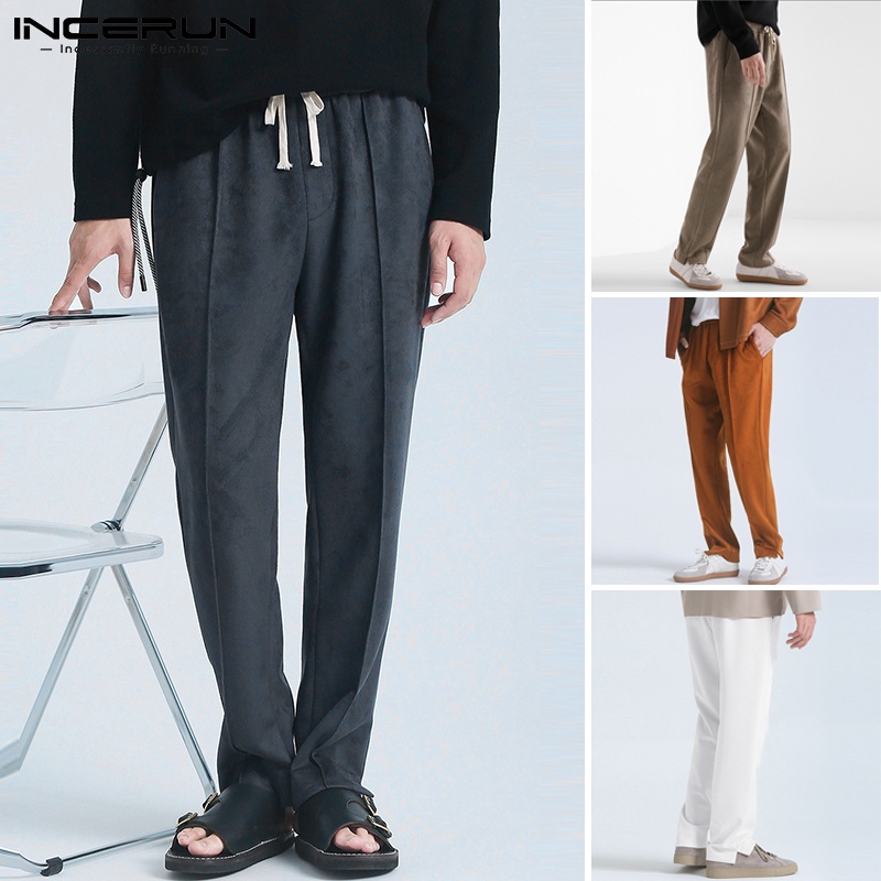 Quần dài INCERUN lưng thun dây rút phong cách cổ điển dáng rộng dành cho bạn nam đi chơi