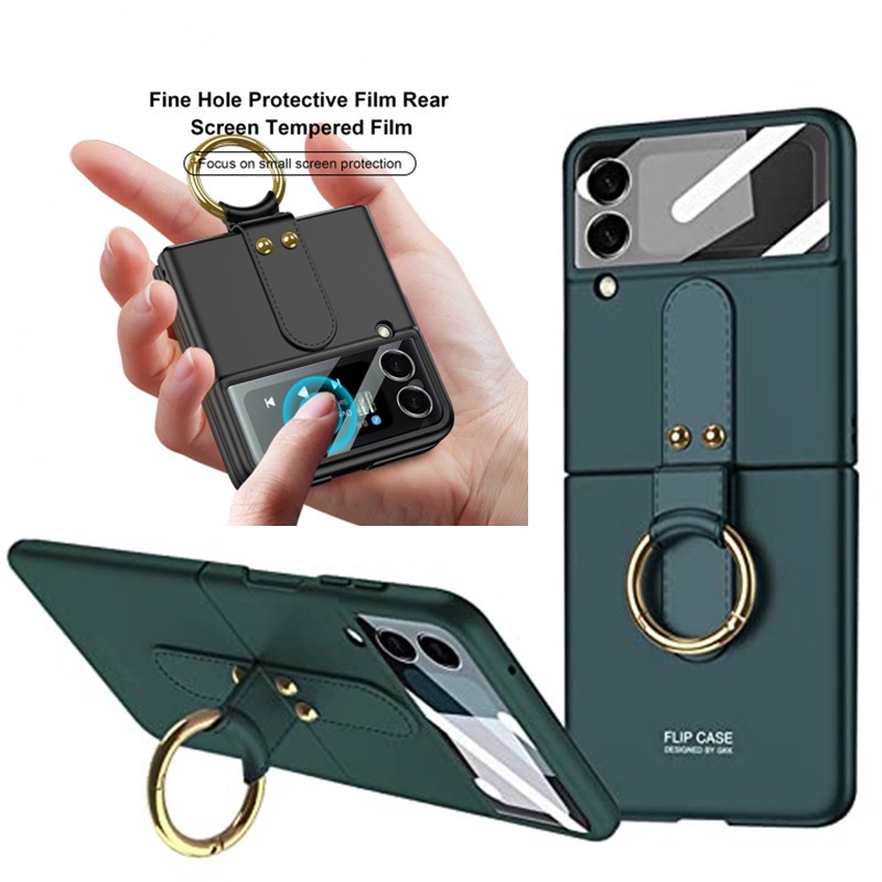 Ốp Điện Thoại Kính Cường Lực Siêu Mỏng Có Vòng Đỡ Cho Samsung Galaxy Z Flip 3 5G Z Flip3 Zflip3