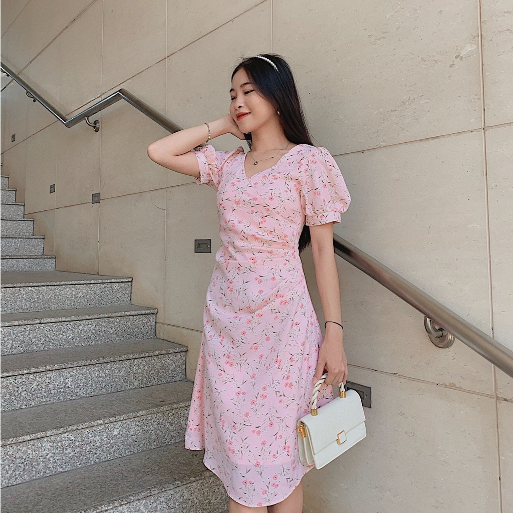 Đầm hoa hồng xếp ly xéo cổ Callene (CC274)