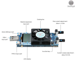 B&O Multi-functional 0.2A~3A 35W LCD USB Electronic Load Tester Module Adjustable Constant Current Resistance Power Battery Tester with Cooling Fan