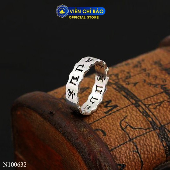 Nhẫn bạc nam nữ unisex Lục Tự Chữ Phạn Om Mani Padme Hum chất liệu bạc Thái 925 thương hiệu Viễn Chí Bảo N100382x