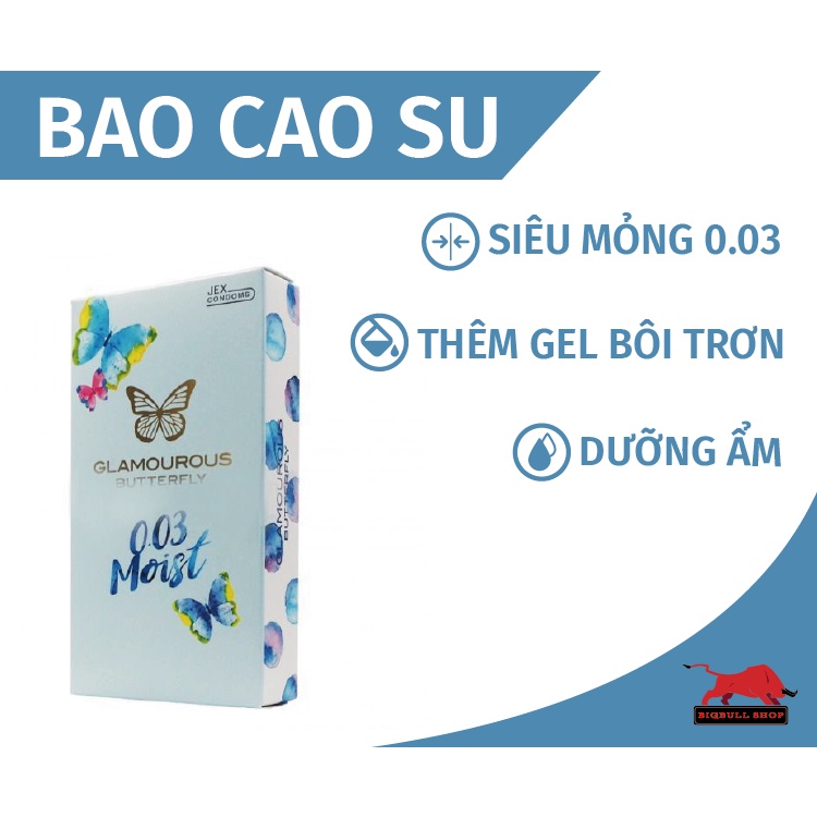 Bao cao su Jex Glamourous Butterfly 003 Moist hộp 8 cái, bao cao su nhiều gel siêu mỏng