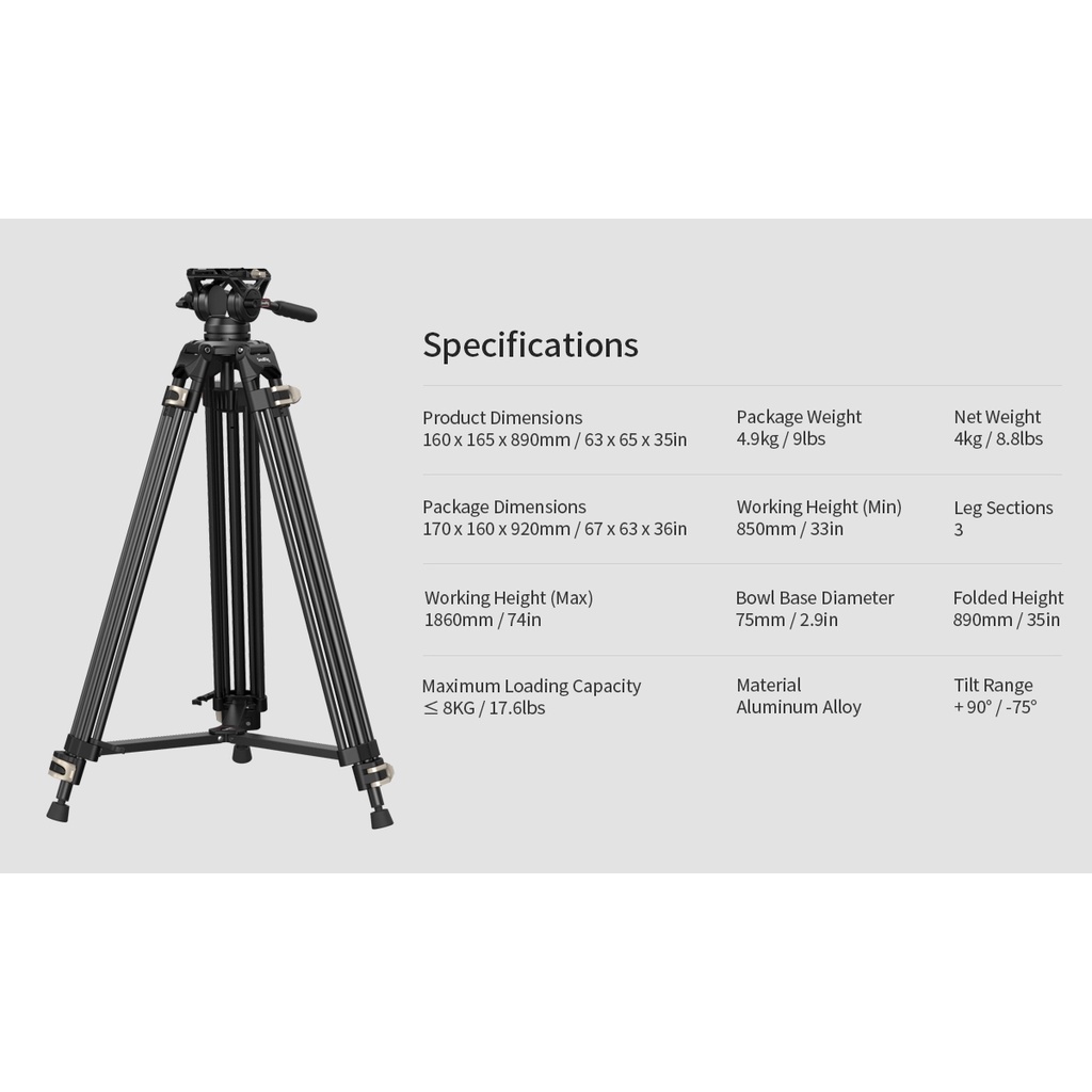 SmallRig AD-01 3751 Tripod máy ảnh chuyên dụng tải 8kg mẫu mới 2023