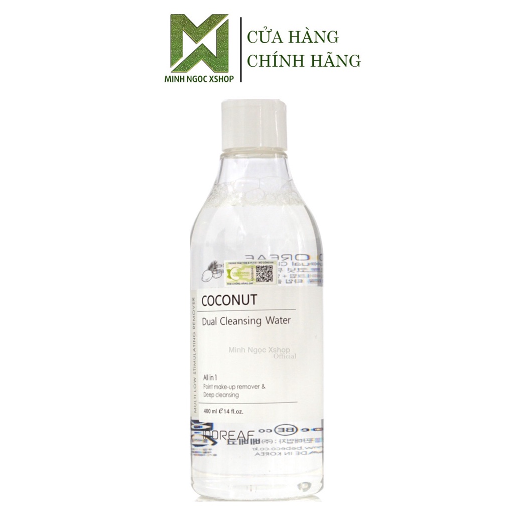 Nước tẩy trang đa năng chiết xuất dầu dừa BEBECO INOREAF COCONUT DUAL CLEANSING WATER 400ml
