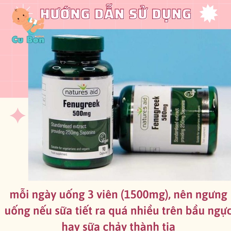 Lợi sữa cỏ cà ri Natures Aid Fenugreek hộp 90 viên của Anh Quốc kích thích và làm tăng khả năng tiết sữa cho mẹ sau sinh