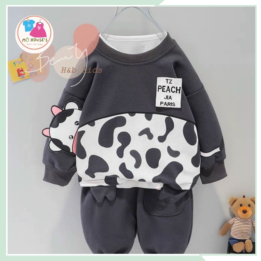 Bộ quần áo nỉ chất nỉ da cá họa tiết ngộ nghĩnh cho bé trai từ 10kg đến 21kg BN08