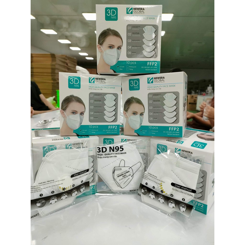 Khẩu trang N95 chính hãng 5 lớp ngăn giọt bắn,ngăn bụi mịn,vi khuẩn virus gây bệnh Newera có van thở