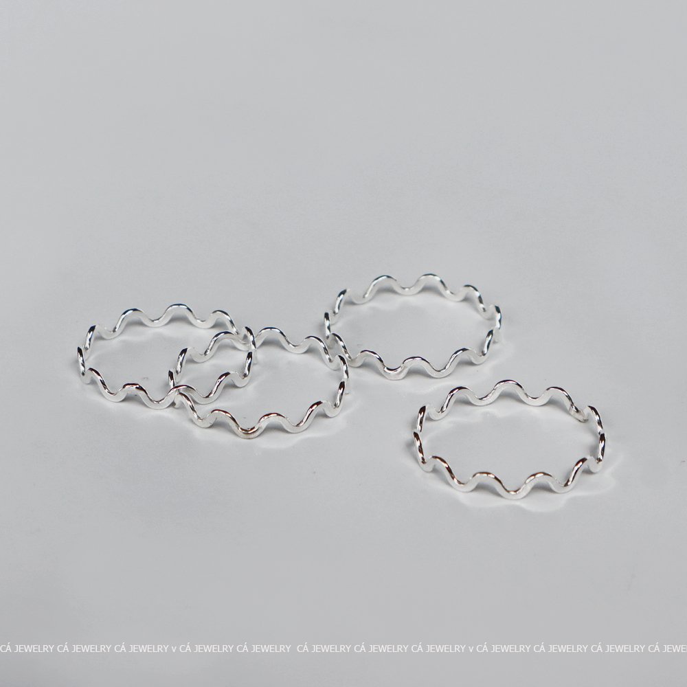 Nhẫn nữ bạc s925 có size basic đơn giản trơn nhẫn midi Single Circle Wave sóng