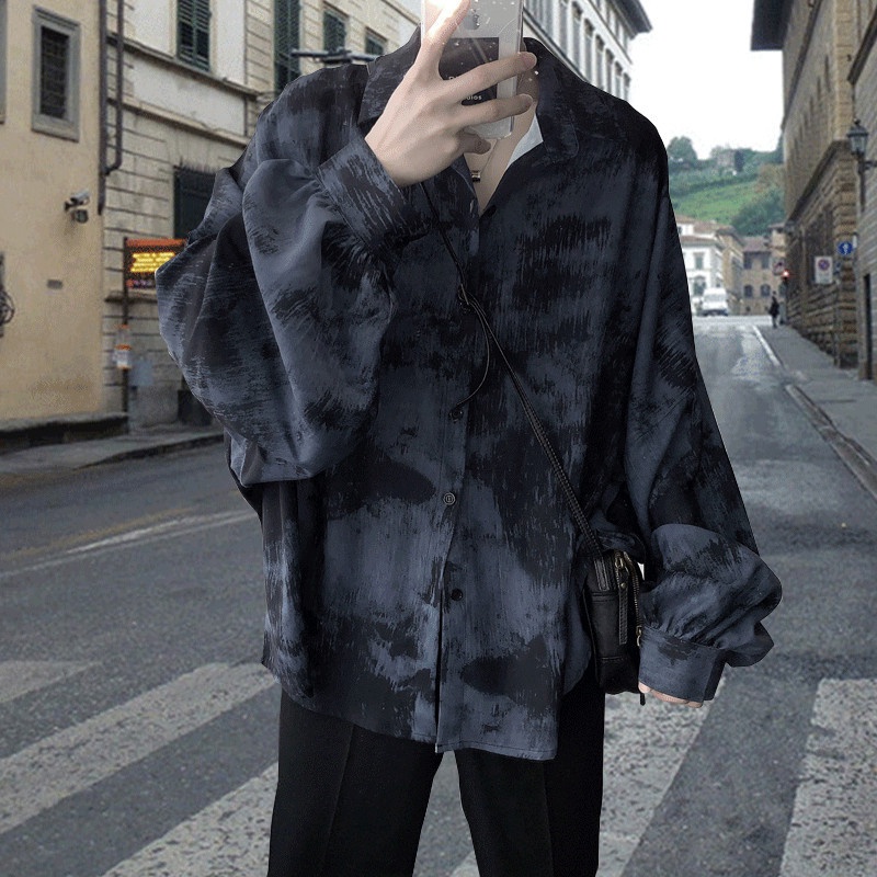 Áo sơ mi tay dài dáng rộng phong cách Harajuku Hong Kong thời trang mùa thu cho nam và nữ M-2XL