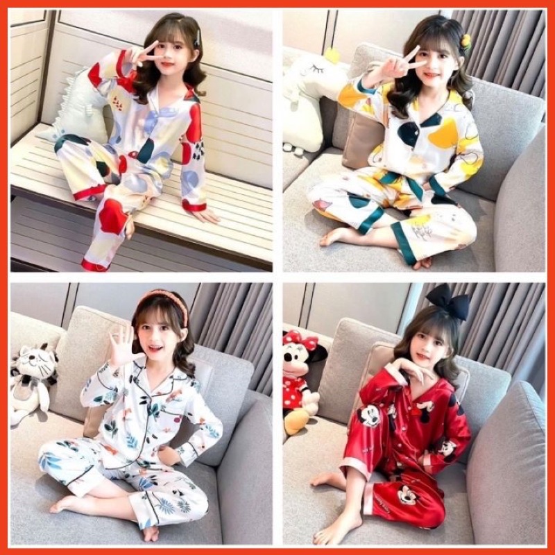 Bộ pijama mẹ và bé gái 🌸HÀNG CAO CẤP🌸 Bộ ngủ dài tay quần dài chất liệu satin mềm mịn