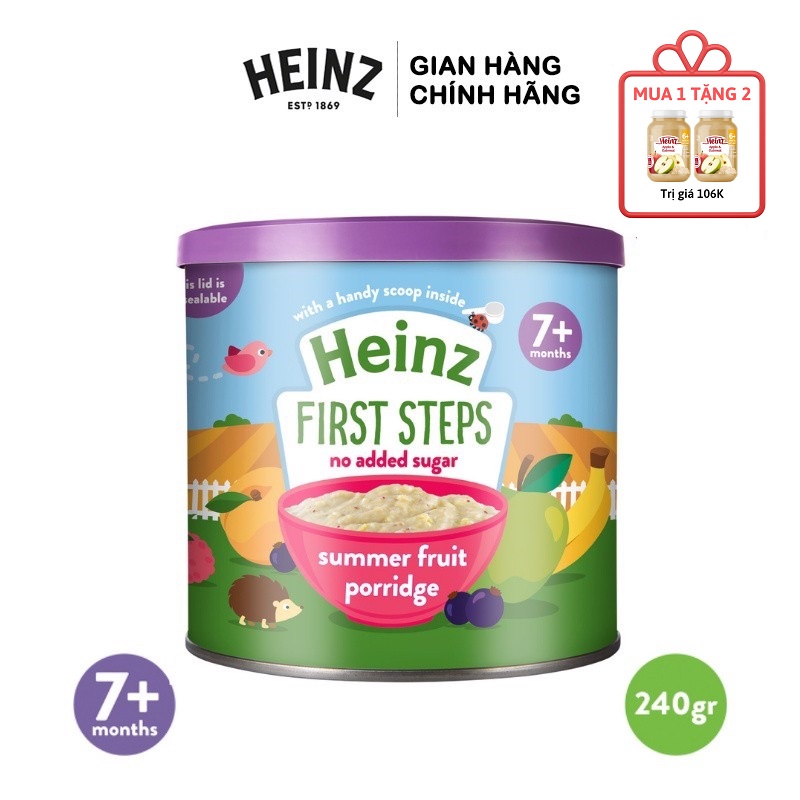 Bột Cháo Trái Cây Mùa Hè HEINZ 240g (Date: 04/08/2022) + Tặng 2 Hũ Táo Yến Mạch 170g (Date T7/2022)