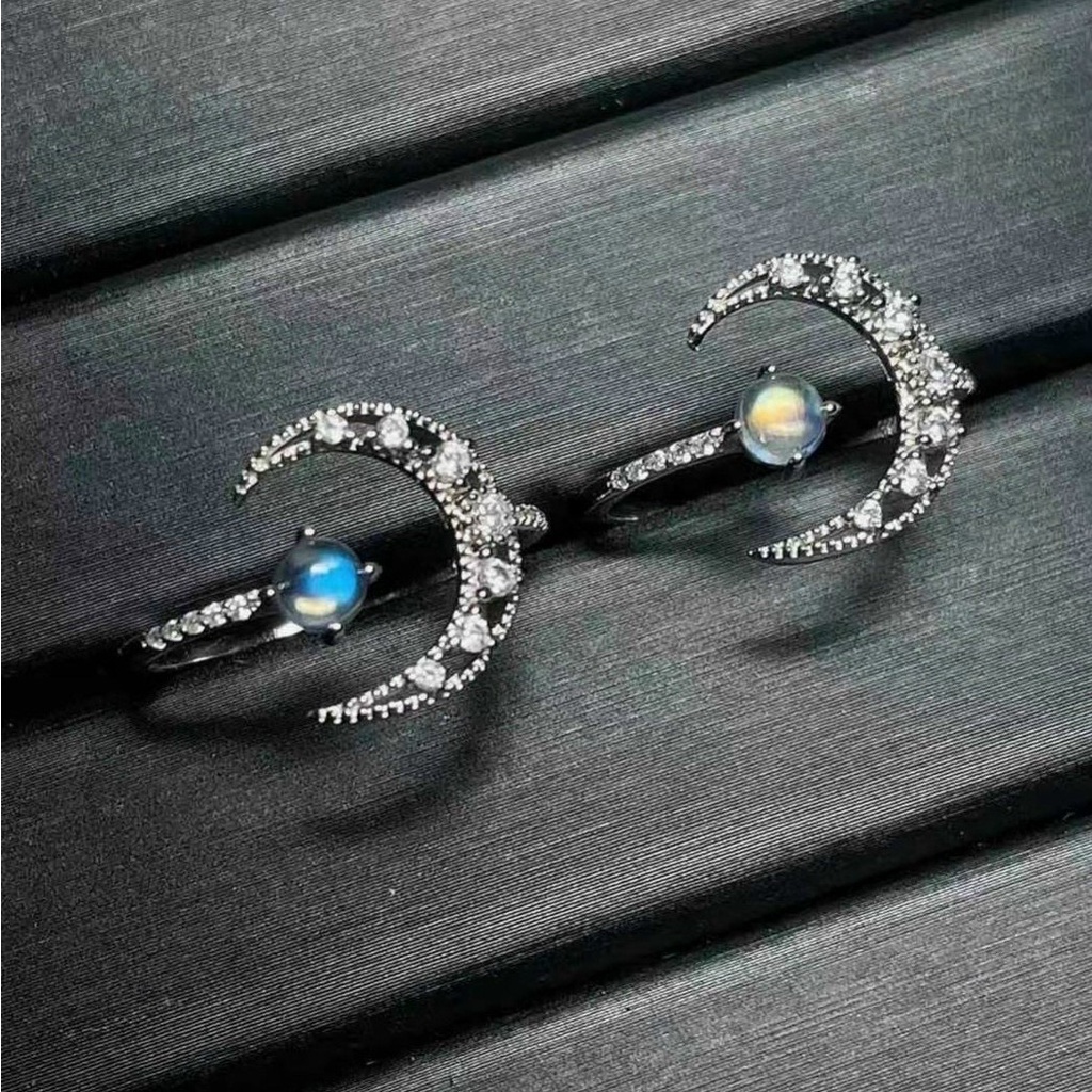 Nhẫn bạc hình mặt trăng khuyết đính đá mặt trăng freesize - Charm Bạc 925 - Mã NHANM003