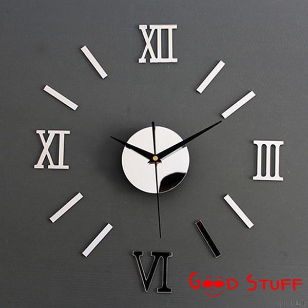 LovelyHome Adhesive Silver Vintage Roman Numeral Number Frameless Wall Clock 3D Home Decor