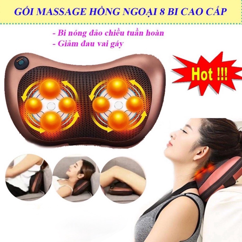 Gối Massage Hồng Ngoại 8 Bi 2 Chiều Cao Cấp- Máy