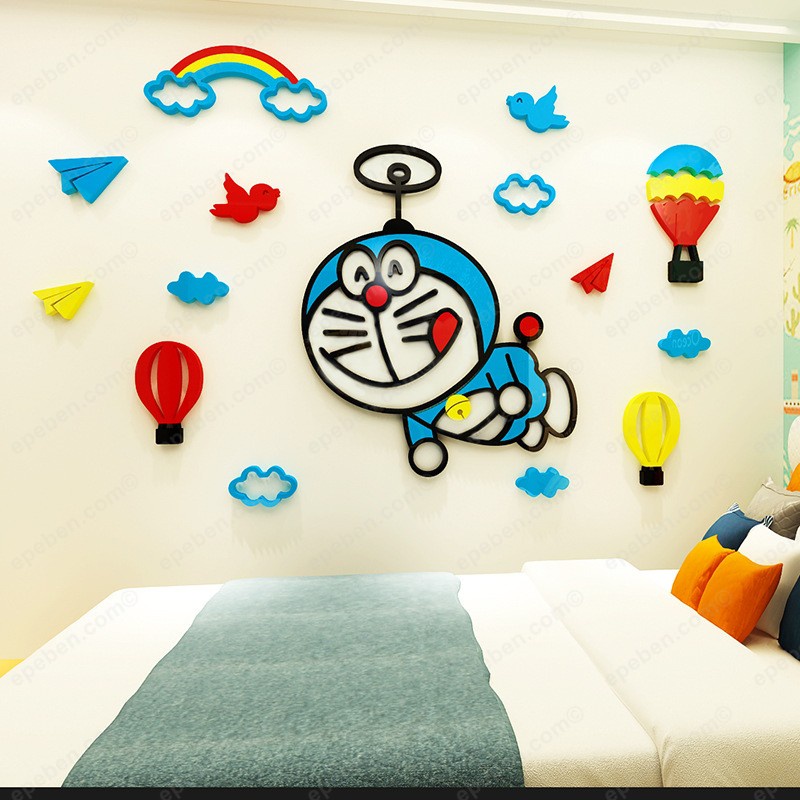 Tranh dán tường mica 3d decor khổ lớn chong chóng Doremon Doraemon trang trí mầm non, phòng cho bé Nhiều Size - EPeBen