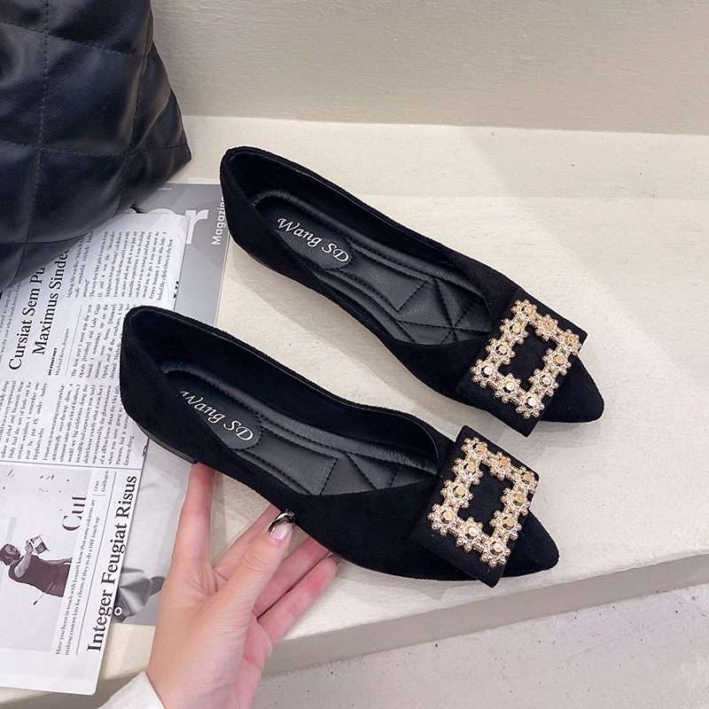 Giày búp bê IELGY mũi nhọn đính đá thời trang dành cho nữ