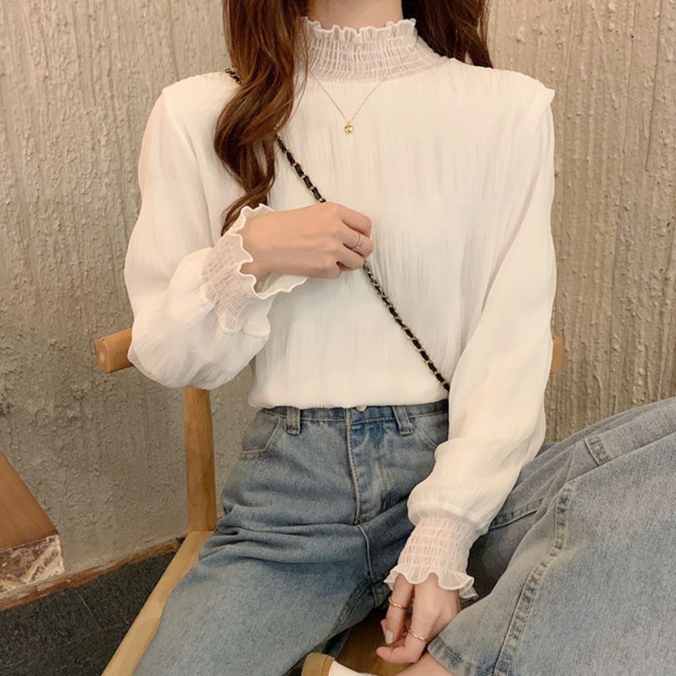 Áo Ren Tay Dài Cổ Cao Thời Trang Dành Cho Nữ