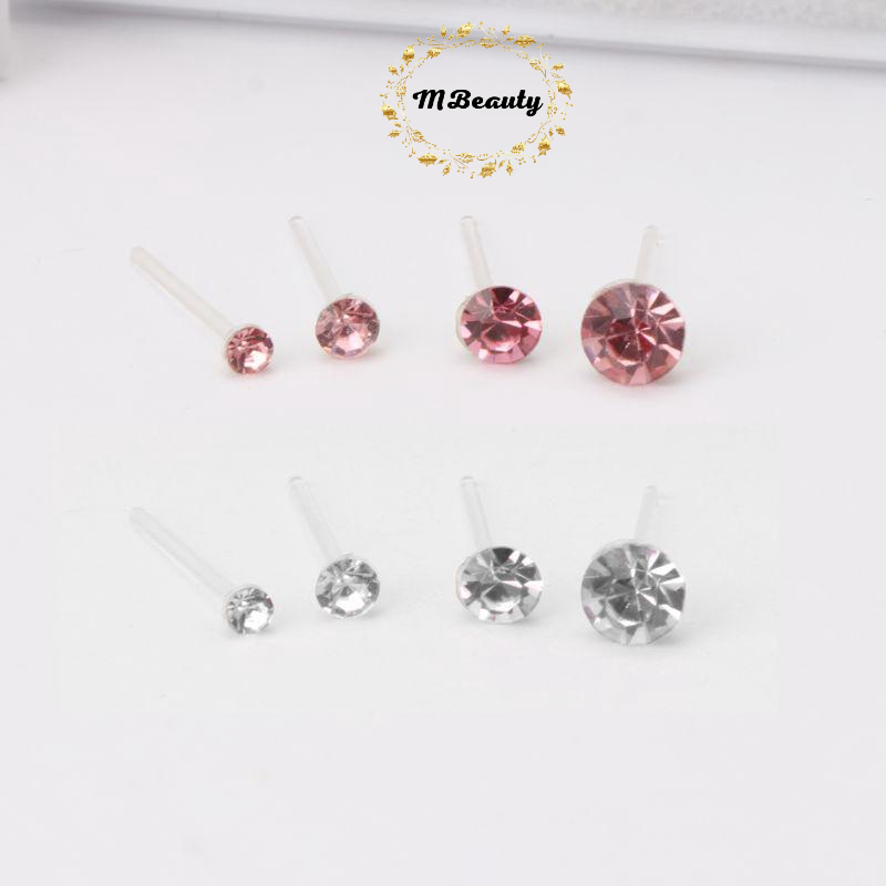 Mbeautystore - Bộ 2 cặp bông tai đính hạt kim cương giả bằng nhựa không gây đau tai, da dị ứng có thể sử dụng