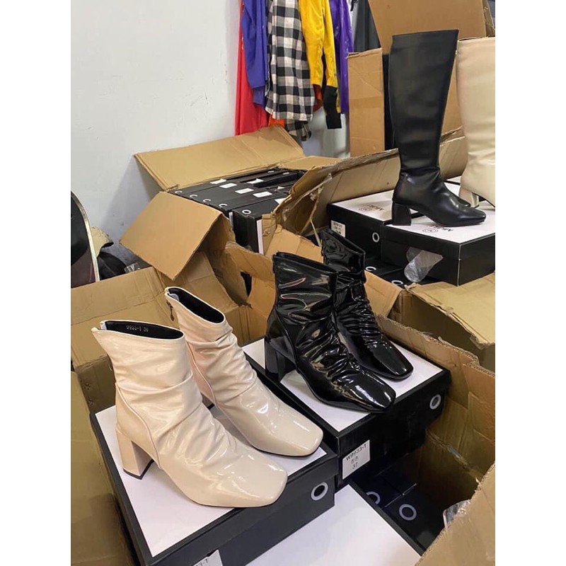 Bốt da bóng gót vuông có lót lông kèm ảnh thật | BigBuy360 - bigbuy360.vn