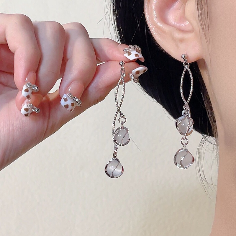 Bông Tai Dáng Dài Đính Đá opal Phong Cách Cá Tính