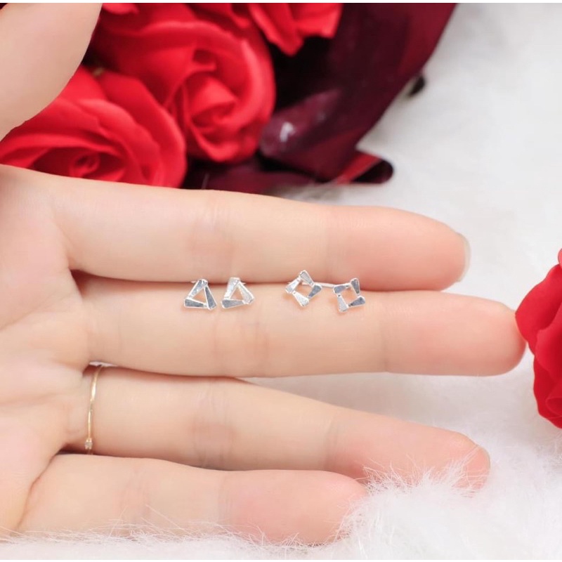 Bông tai vuông &amp; tam giác cách điệu hàng chuẩn bạc ta ( ảnh thật)