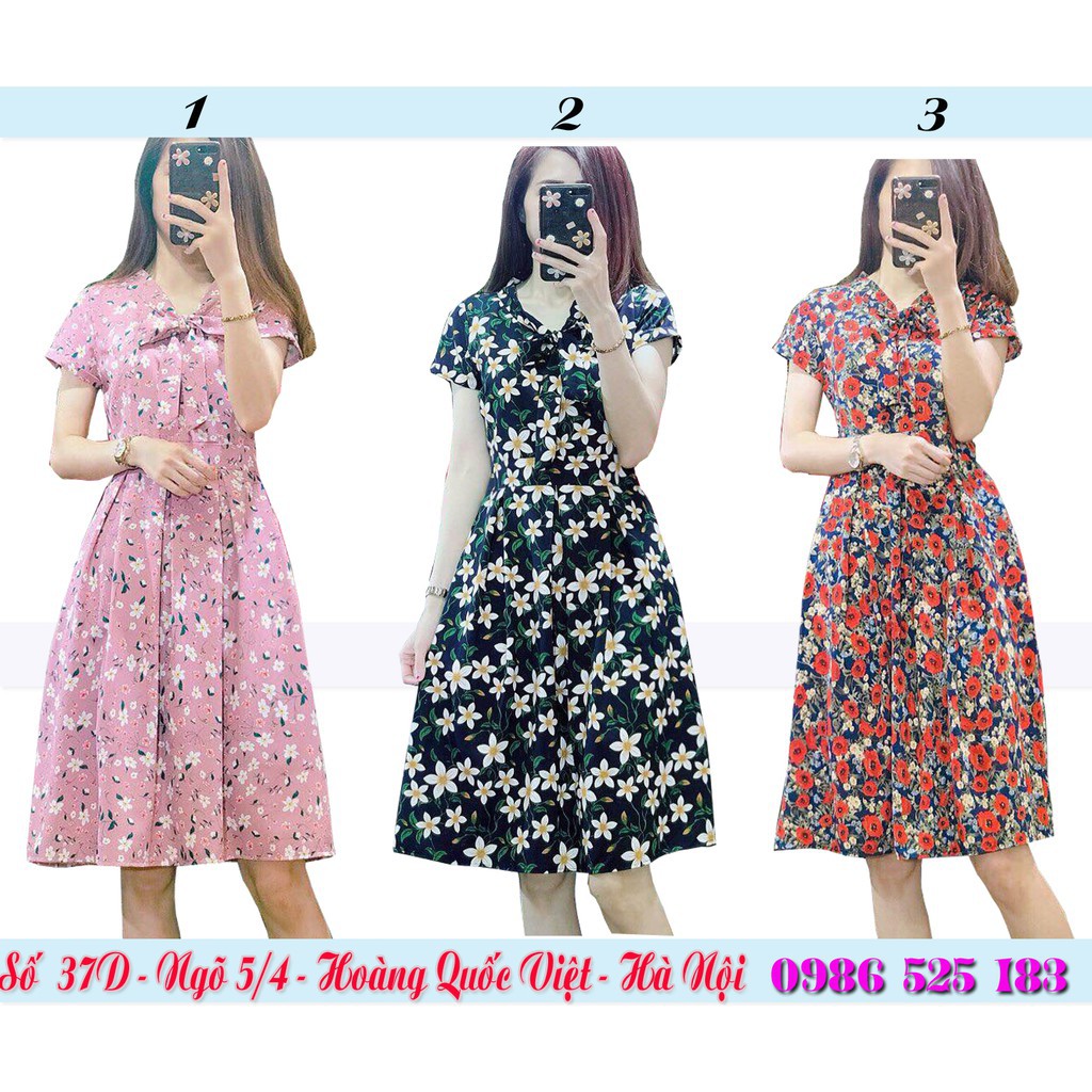 Bán sỉ Váy cổ nơ họa tiết dáng xòe /Kho Buôn Phương Linh/
