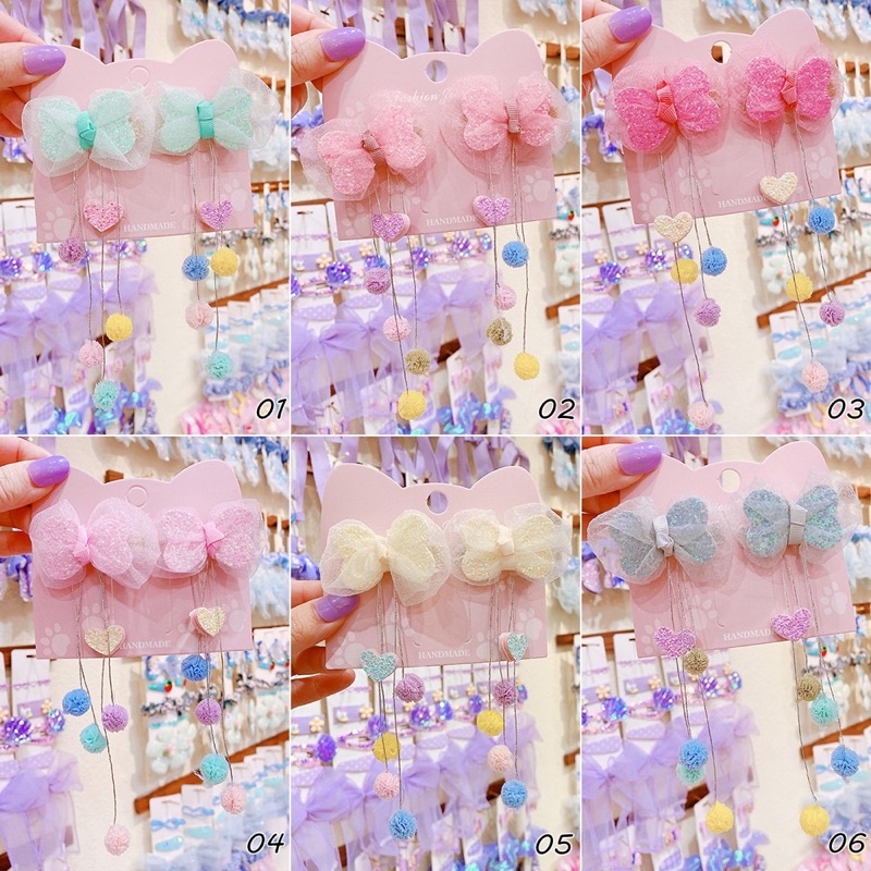 Set 2 Kẹp Tóc Tua Rua Đính Kim Sa Thời Trang Cho Bé Gái