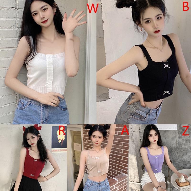 Áo Tank Top Dệt Kim Màu Trơn Thiết Kế Ngọt Ngào Cho Nữ