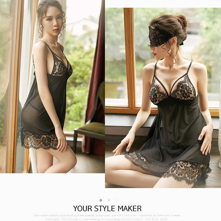 Váy ngủ sexy xẻ tà lưng gợi cảm hàng quảng châu cao cấp K19 - Đầm ngủ hai dây
