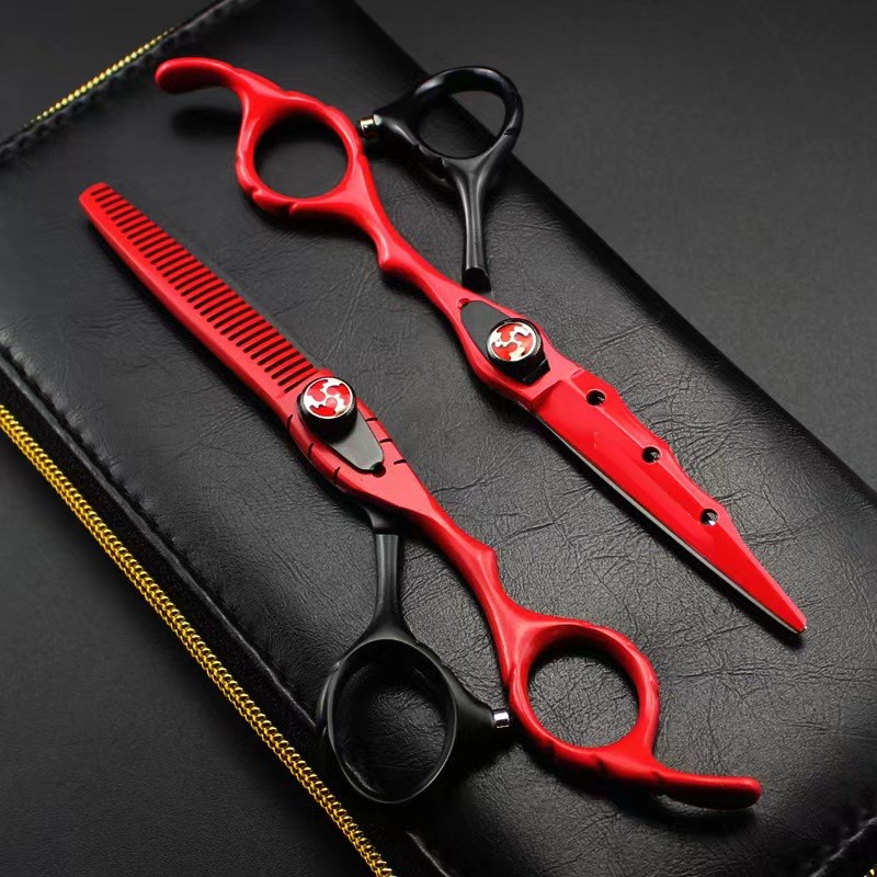6.0 inch Bộ kéo cắt tóc Nhật Bản cao cấp màu đen đỏ với máy cạo râu,DÙng cho Salon - Barber Shop Kéo làm tóc chuyên nghiệp