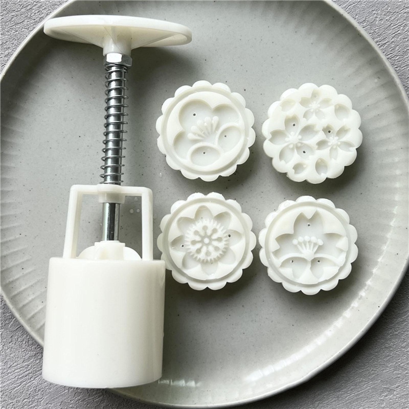 Bộ 4 Khuôn In Trang Trí Bánh Trung Thu Hình Hoa Anh Đào