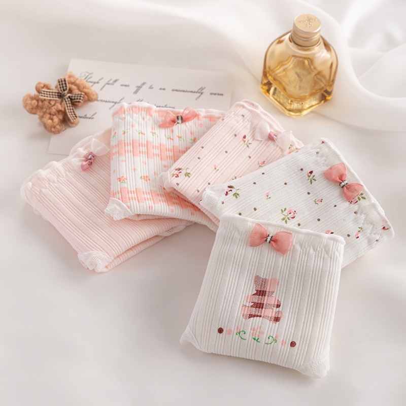 Quần Lót Nữ Cotton Gân Tăm Hoa Hồng Thời Trang Dễ Thương 0136