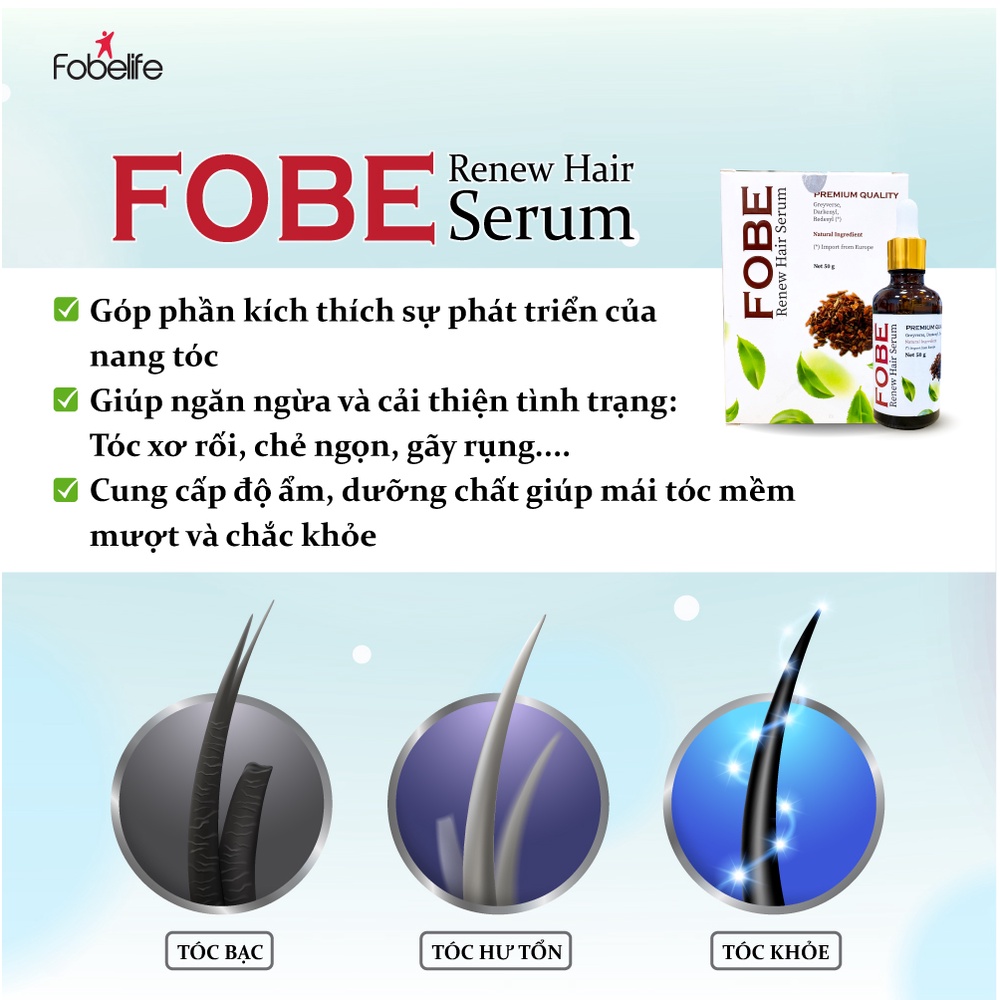 Serum Fobe Renew Hair Làm Đen Tóc Kích Thích Mọc Tóc Giúp Tóc Chắc Khỏe Giảm Chẻ Ngọn - Chai 50ml