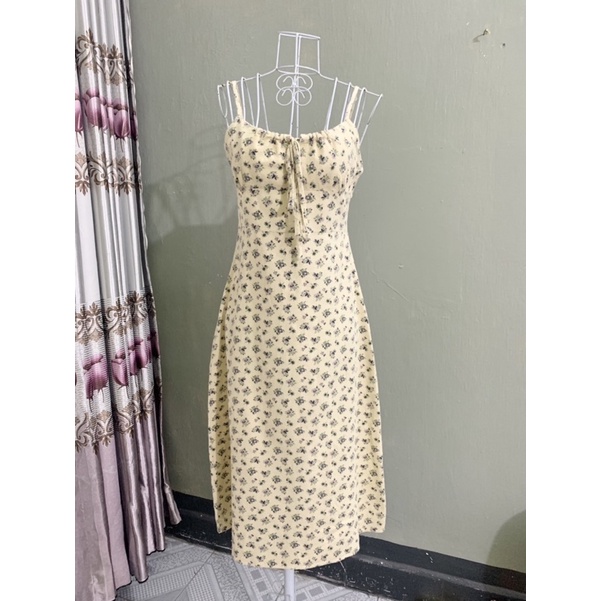 Váy đầm vintage hai dây hoa nhí vàng tím /thu đông