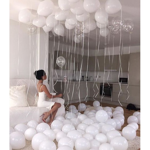 Bong bóng sinh nhật thái lan nhũ tròn 10''(25cm) bịch 100 chiếc giá tốt (90 quả màu trắng, 10 quả trong suốt + nhũ)