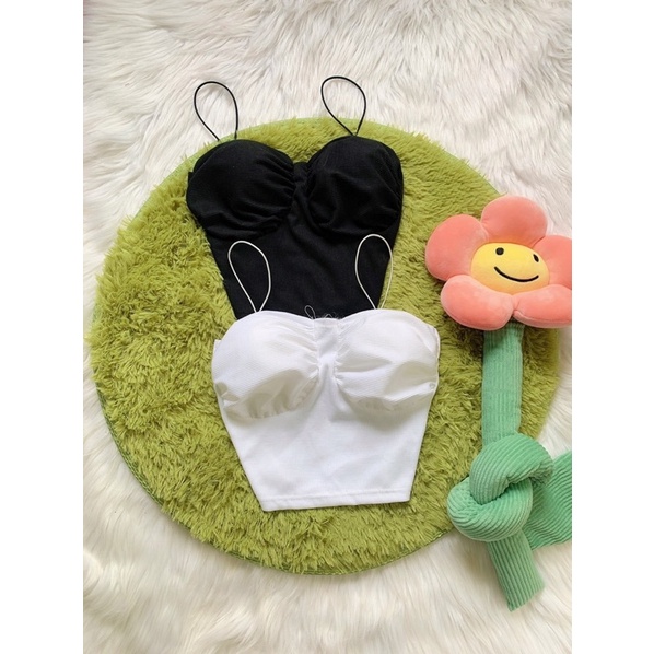 Áo 2 dây mảnh có mút ngực nhún body (có mút ngực) form croptop FreeSize Feedback - Bảo An Shop