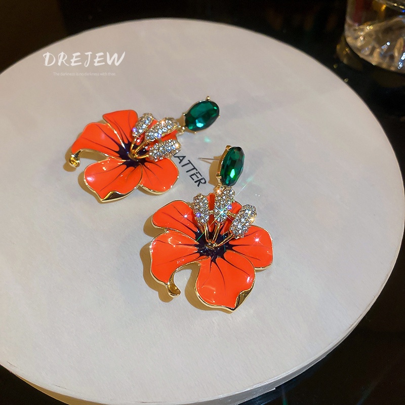 Khuyên tai DREJEW 1 hình hoa đính đá phong cách Âu Mỹ thời trang độc đáo chất lượng cao