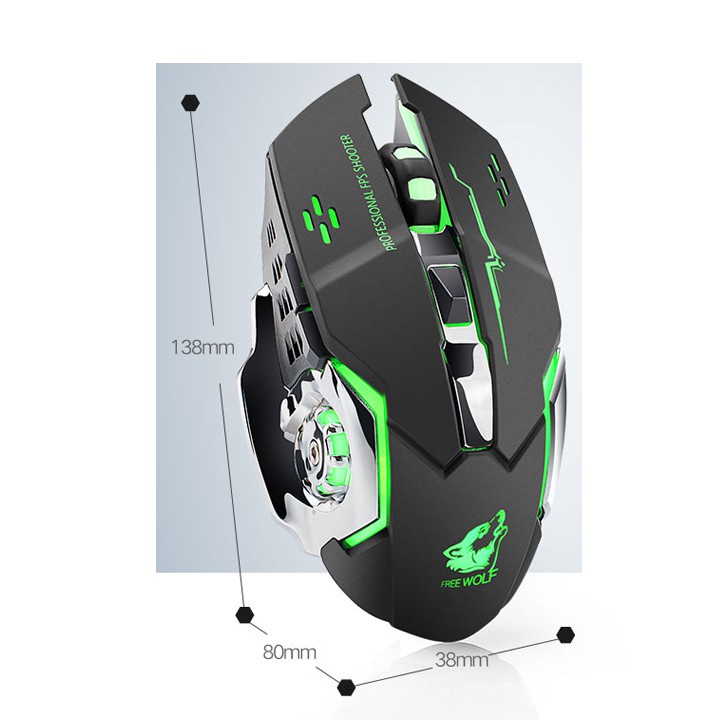 Chuột không dây chuyên GAME Wolf X8 Wireless 2.4GHz SIÊU NGẦU 6 nút, Tự động đổi màu sắc - Pin sạc lại