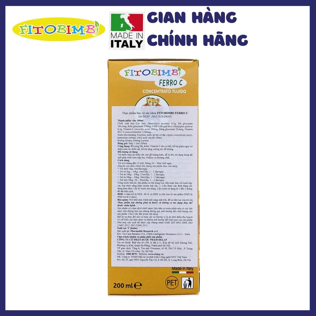 FITOBIMBI FERRO C - Hỗ trợ bổ sung Sắt, Kẽm, Vitamin C cho bé | Thế Giới Skin Care