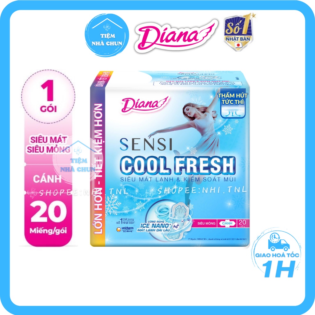 Gói 20 Miếng Băng Vệ Sinh Diana Sensi Cool Fresh Siêu Mát Siêu Mỏng Cánh - NHI.TNL