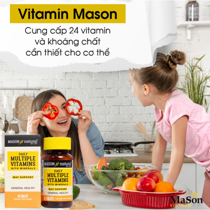 Viên uống bổ sung Vitamin tổng hợp Mason Natural Multiple Vitamins hỗ trợ tăng cường sức khỏe tổng thể nâng cao đề kháng