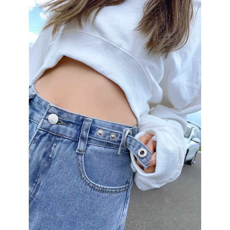 [60kg-90kg] Quần jean baggy nữ BigSize Lưng gài Khoen Kiểu khuy tăng đơ, màu xanh đá phom TO rộng đủ size 105 MLJ