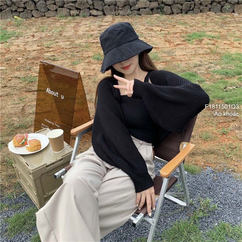 Áo khoác len cardigan croptop tay cánh dơi hàng Quảng Châu