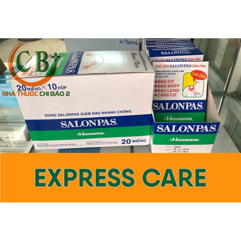 Cao dán Salonpas giảm đau hộp lớn 20 miếng.