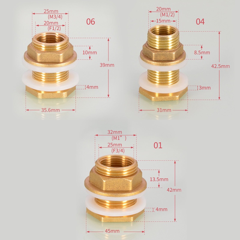 Đầu Nối Ống Nước Bằng Đồng 1 / 2 &quot;3 / 4&quot; 1 ''