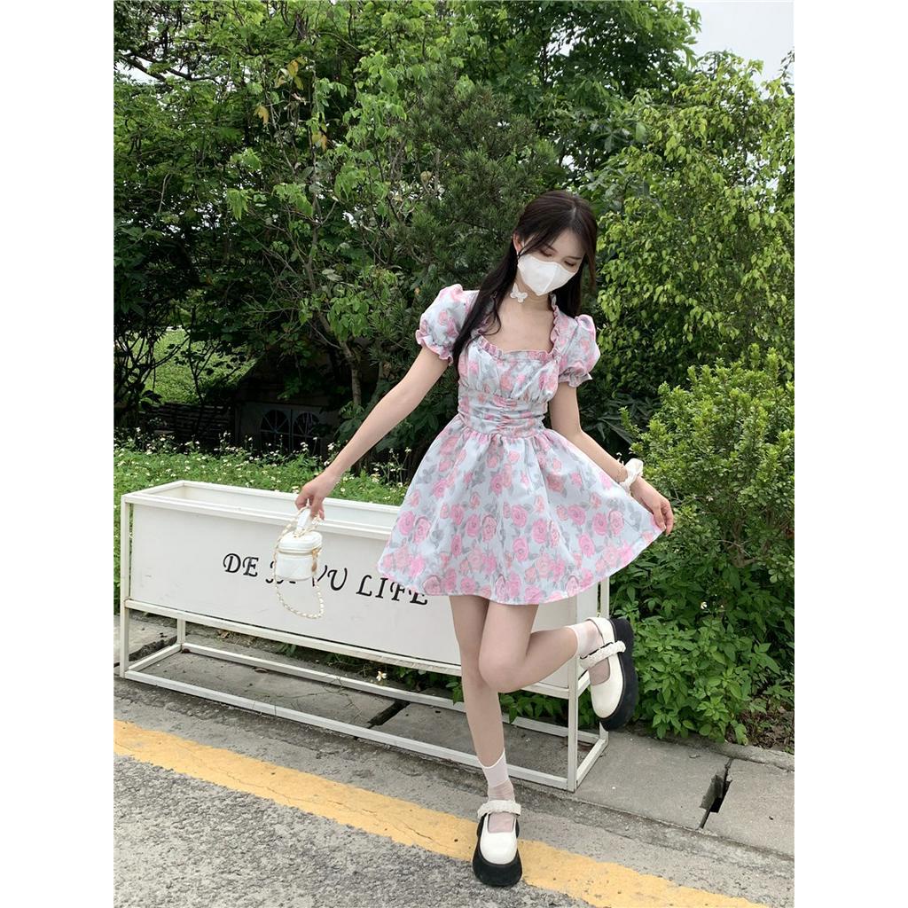 Đầm Hoa Mỏng Tay Phồng Thời Trang Nữ Xinh Xắn