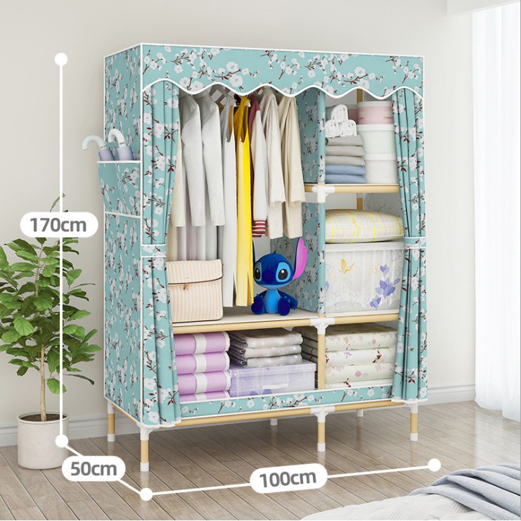 Tủ quần áo 2 buồng 5 ngăn size 1m khung gỗ cao cấp