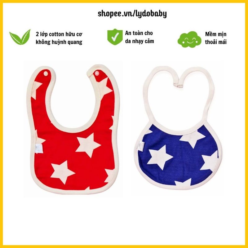 Yếm cho bé trai bé gái vải cotton hữu cơ Hàn Quốc 2 lớp size từ 6 tháng 12 tháng đến 3 tuổi