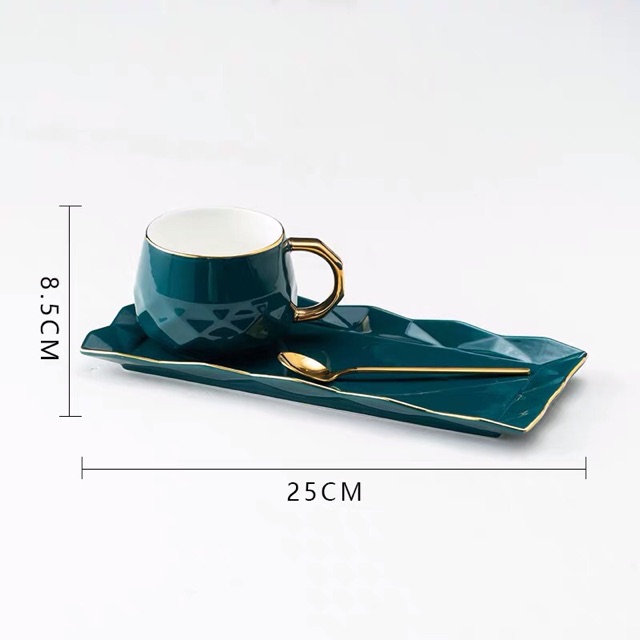 Bộ tách cafe sứ viền vàng kèm thìa phong cách bắc âu - VS94